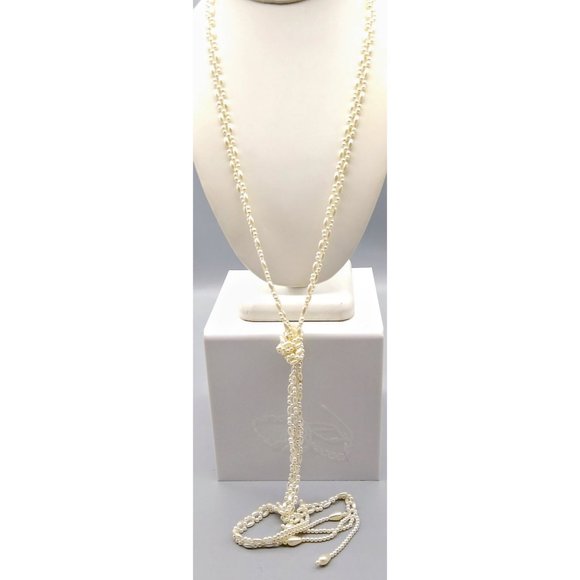 Crocheted Seed Pearls Rope Lariat, Elegant Flapper Skinny Sautoir - Picture 2 of 3
